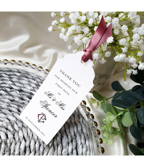 Luxury dusky pink reserved seat tag for elegant wedding ceremonies.