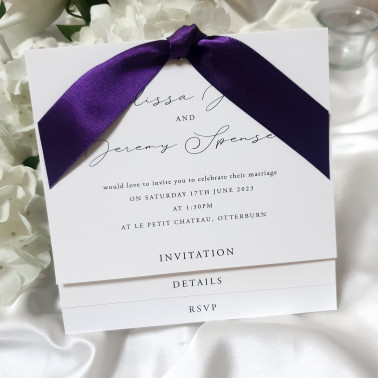 Personalised royal purple wedding invitations UK