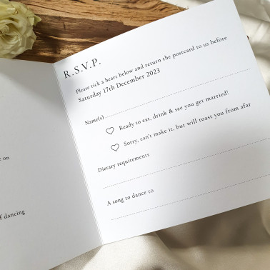 Black and white wedding invitation for sophisticated and contemporary weddings.