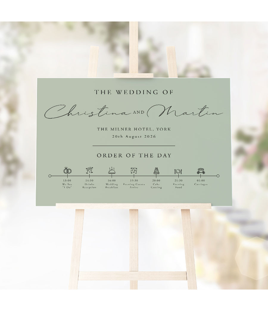 Personalised Beau Sage Green wedding welcome sign with elegant script, perfect for greeting guests at your wedding.