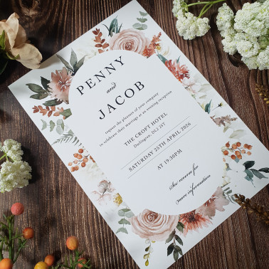 Elegant personalised taupe and cream evening wedding invitation with a stylish concertina fold design.