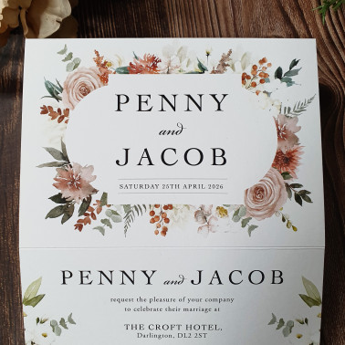 Luxury personalised wedding invitation in neutral taupe and cream, ideal for classic, rustic, and modern weddings.