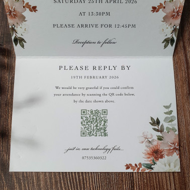 Close-up of a premium concertina wedding invitation showcasing elegant typography and high-quality wedding stationery.