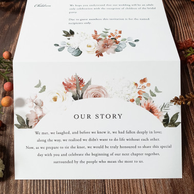 Beautiful personalised wedding invitation printed on premium cardstock with a timeless taupe and cream finish.