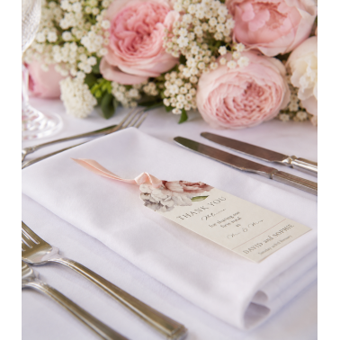 Luxury floral reserved seat tag with romantic peony design, perfect for reserving seats for family and VIP wedding guests.