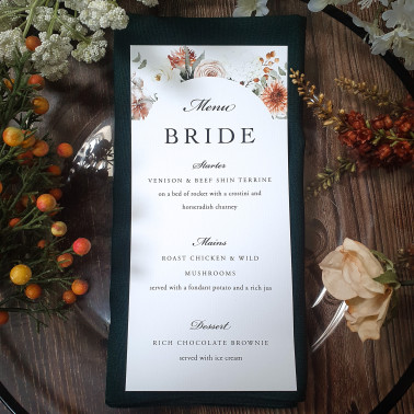 Luxury taupe wedding menu printed on premium cardstock for a timeless and sophisticated wedding breakfast.