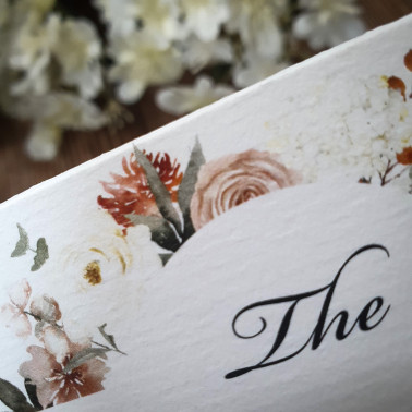 Personalised wedding breakfast menu in a neutral taupe design, perfect for elegant wedding receptions.