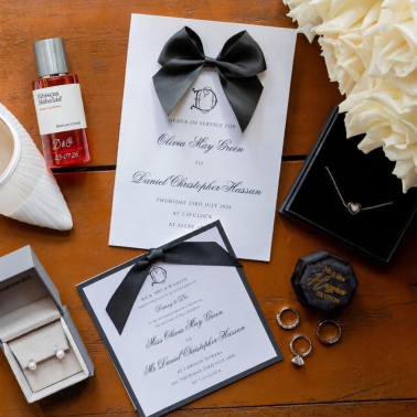 Luxury bespoke wedding invitations created with your chosen colours, card, finishes and personalised details.
