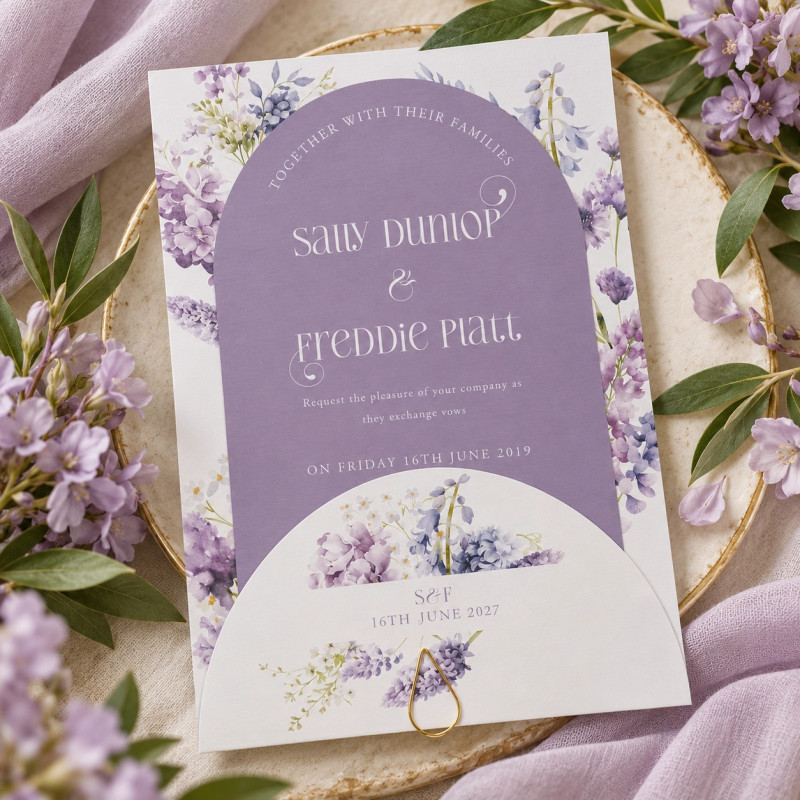 Lilac floral wedding invitation suite