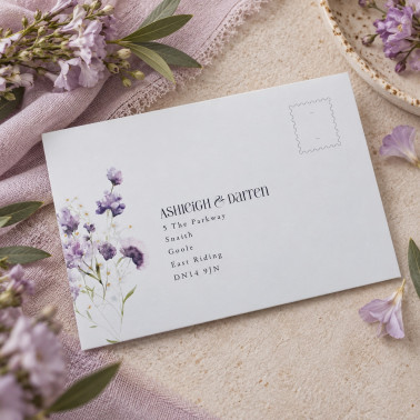 Lilac wedding invitation and RSVP card