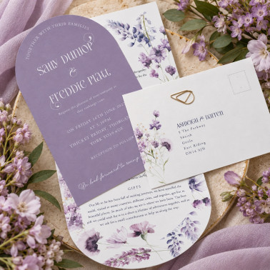 Watercolour lilac wedding stationery