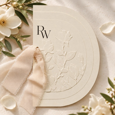 Elegant embossed wedding invitation with a natural, timeless design.