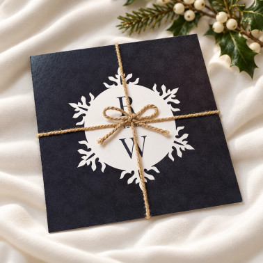 Winter Wedding Invitations with Snowflake Design and Gold Sparkle Twine