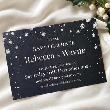 Winter Wedding Save the Date Cards with Elegant Snowflake Design