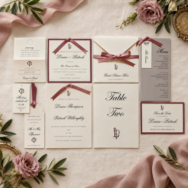 Personalised wedding invitations in a soft dusky pink design, ideal for romantic and elegant wedding celebrations.