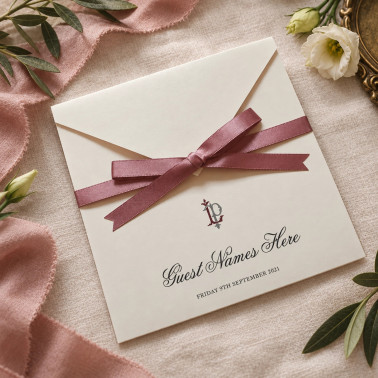 Discover the quality and design of a personalised dusky pink wedding invitation with a sample from the Signature Collection.