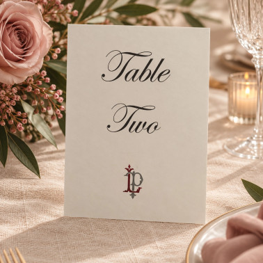 Luxury dusky pink wedding table name card with elegant personalised design.
