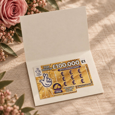 Elegant dusky pink wedding favour card personalised with the couple's names and wedding date.