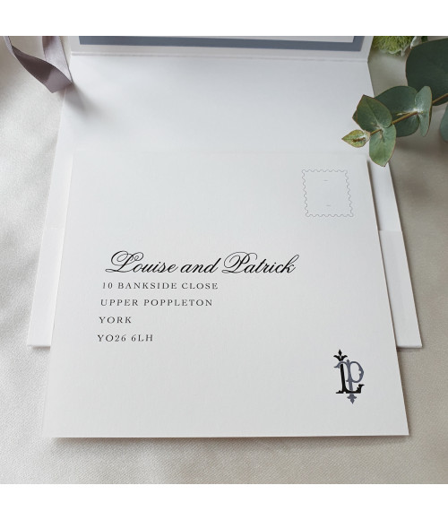 Modern silver wedding invitation suite with personalised detailing and timeless UK wedding aesthetic