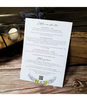 Personalised floral wedding invitation with elegant wisteria artwork and custom wording.