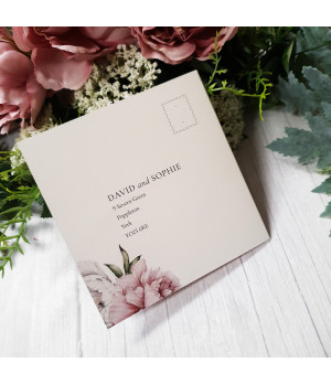 Elegant personalised wedding invitation with blush peony design, perfect for classic, garden and country house weddings.